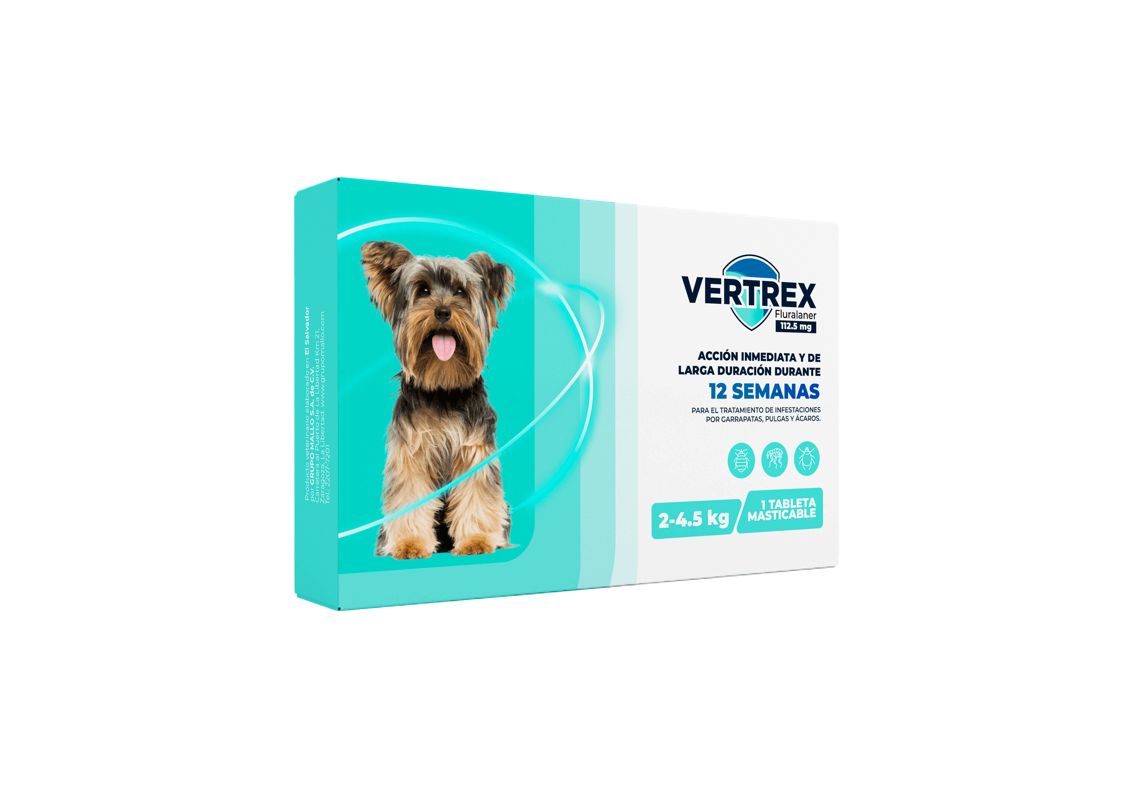 Vertrex Fluralaner Masticable · 2–4.5 kg (112.5 mg) Vertrex Fluralaner Masticable 2–4.5 kg (112.5 mg) — tableta masticable con fluralaner antipulgas para perro